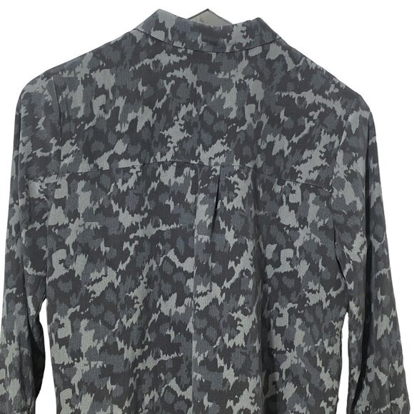 ECRU STYLE Womens Silk Blouse Size XS Gray Camo Long Sleeve Top Button up - Picture 6 of 15